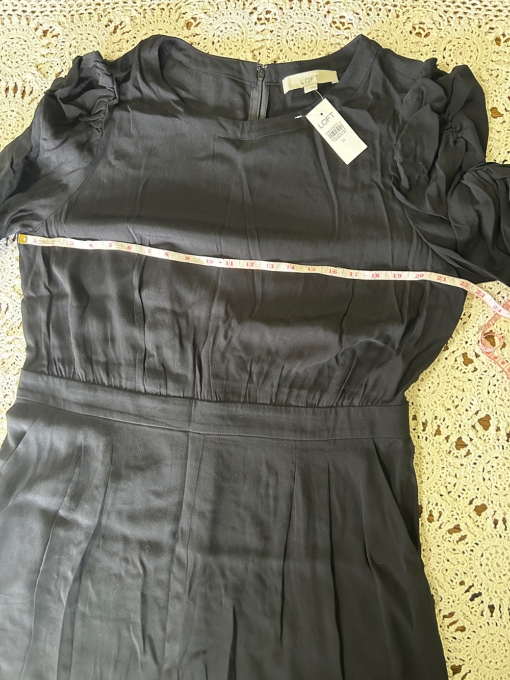 LOFT Black Short-Sleeve Jumpsuit with Ruffle Sleeve Detail - Picture 6 of 7
